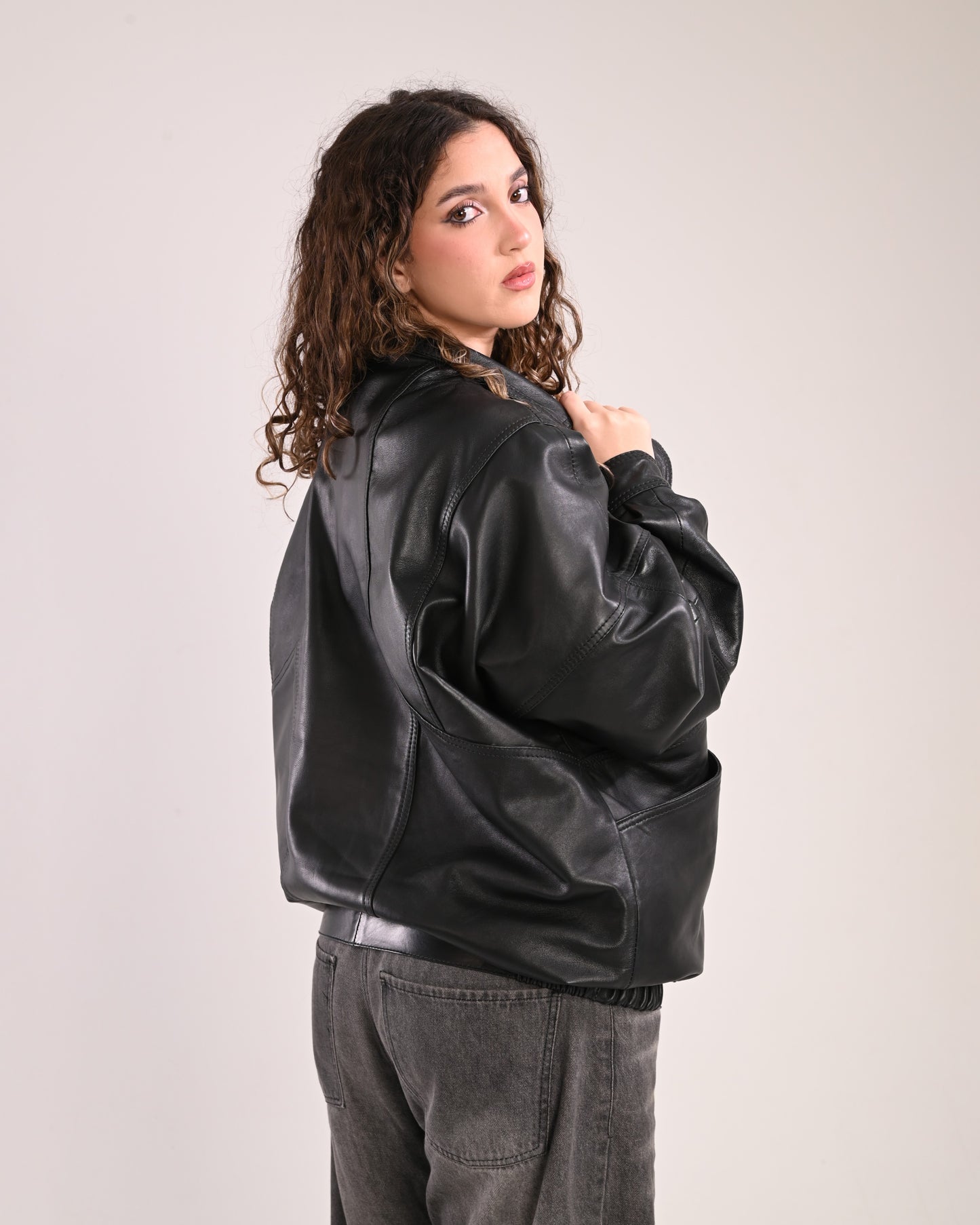 Natural Black Vintage Oversized Leather Jacket (unisex)
