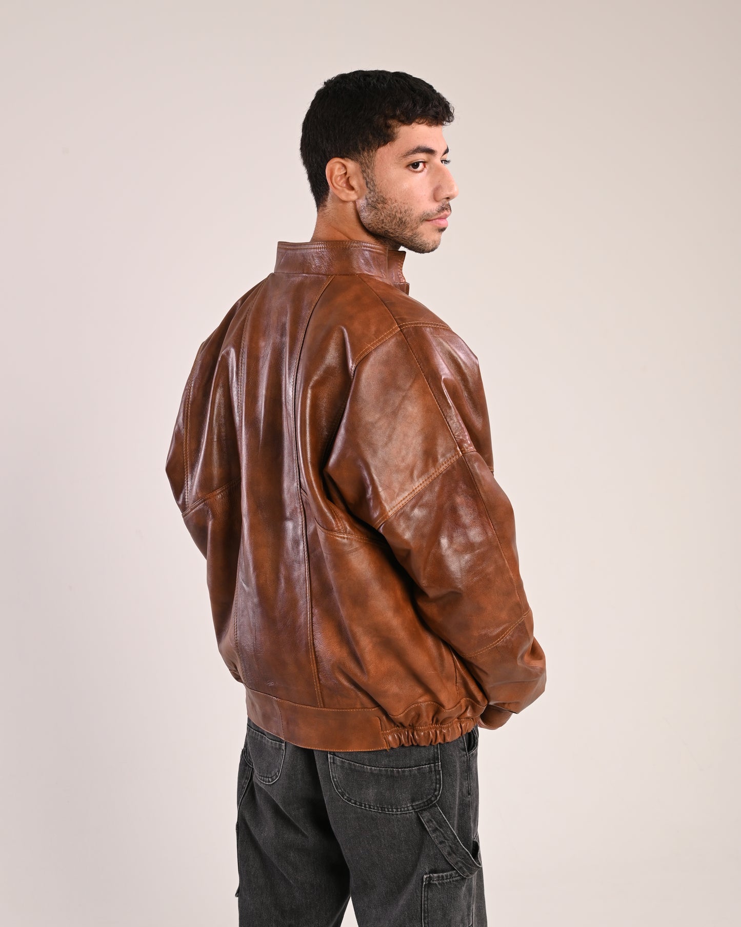 Natural Brown Vintage Oversized Leather Jacket (unisex)