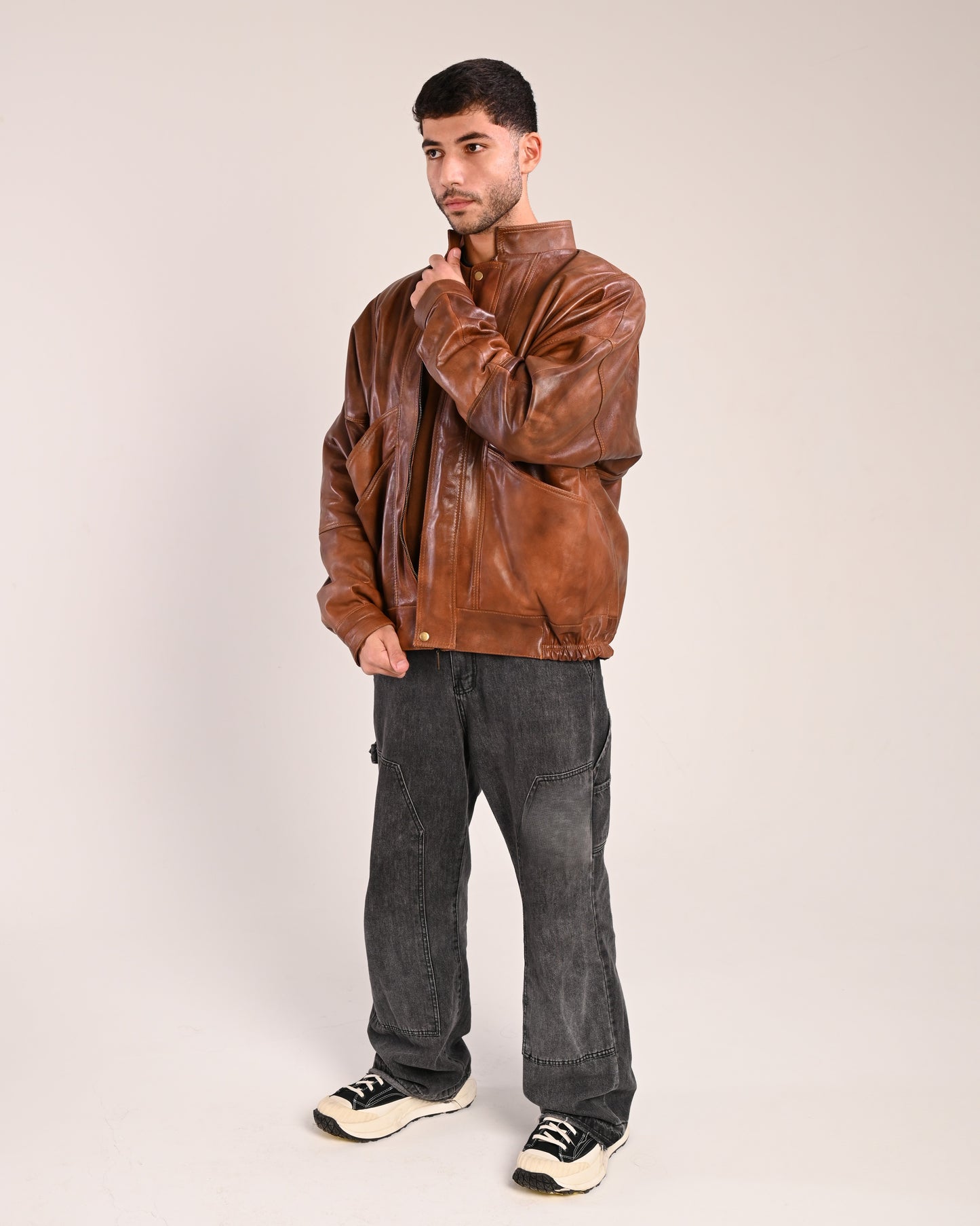Natural Brown Vintage Oversized Leather Jacket (unisex)