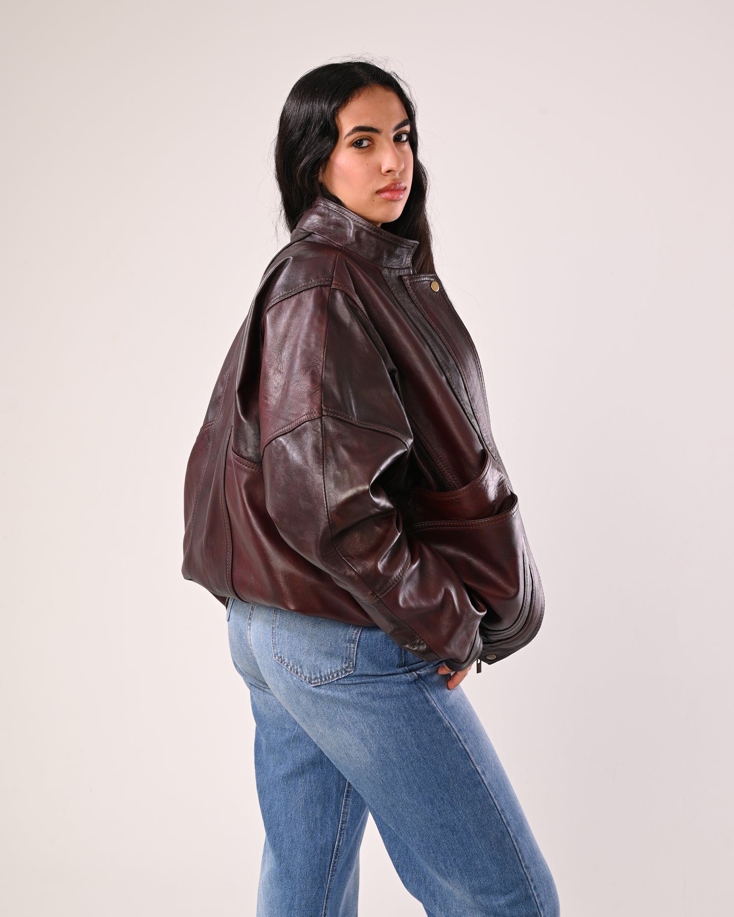 Natural Burgundy Vintage Oversized Leather Jacket (unisex)