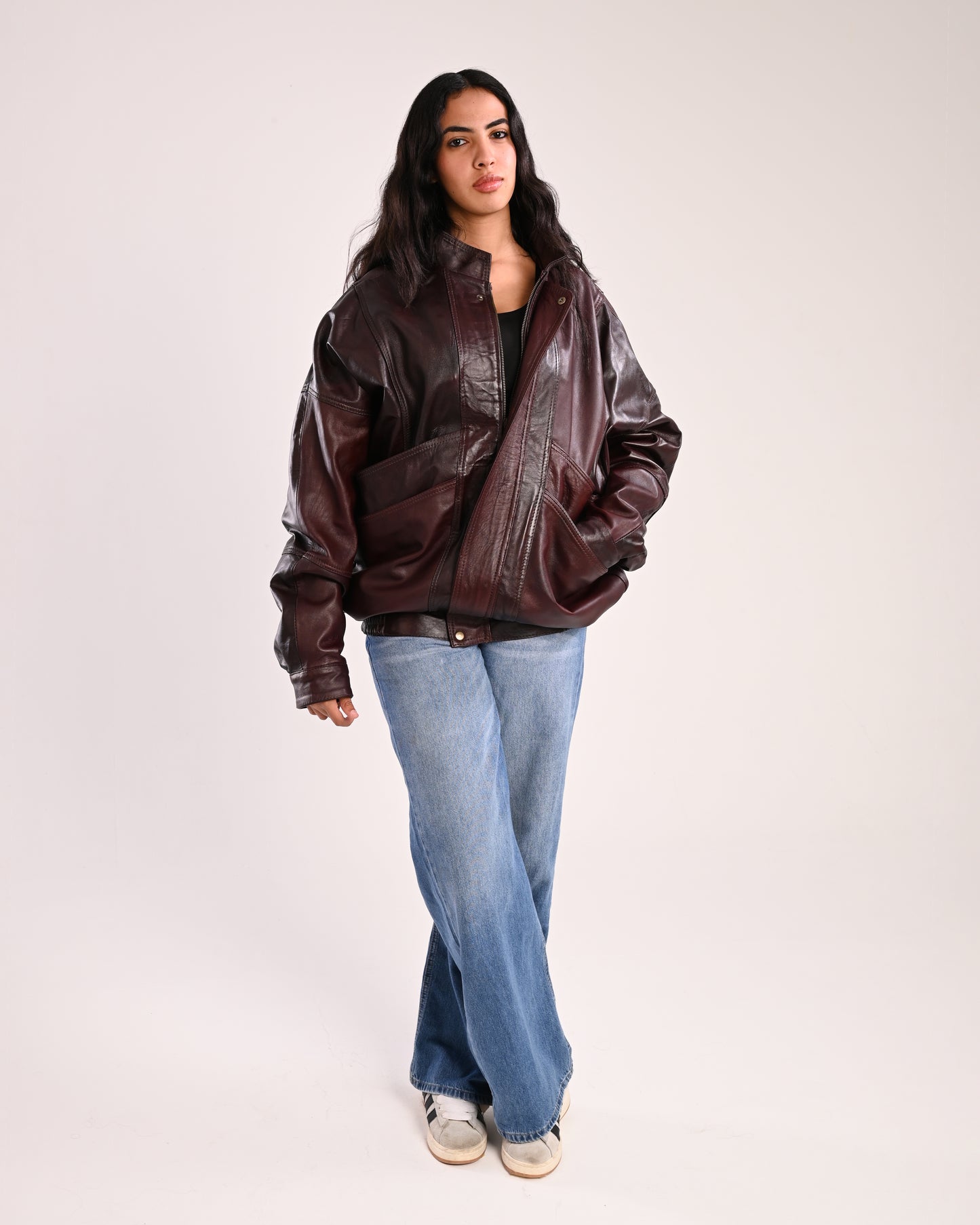 Natural Burgundy Vintage Oversized Leather Jacket (unisex)