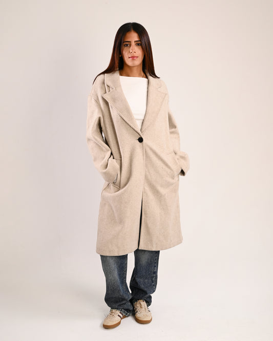 The Beige Single-Button Wool Coat