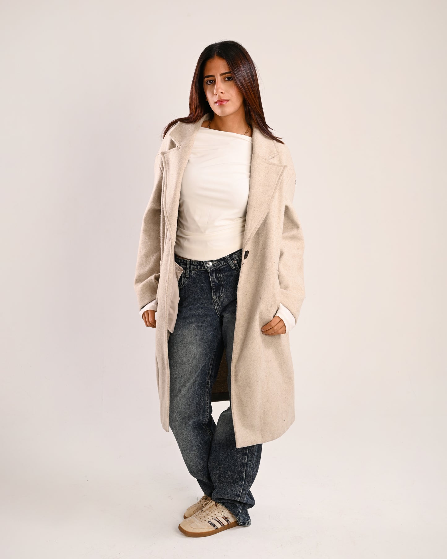 The Beige Single-Button Wool Coat