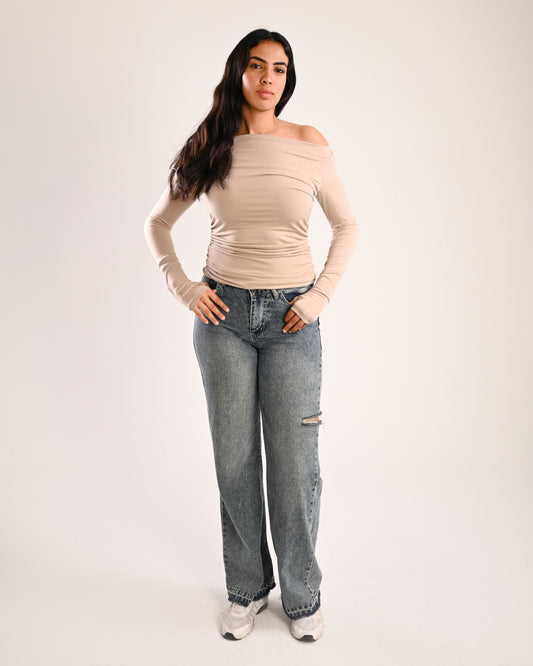 Beige Asymmetrical Top