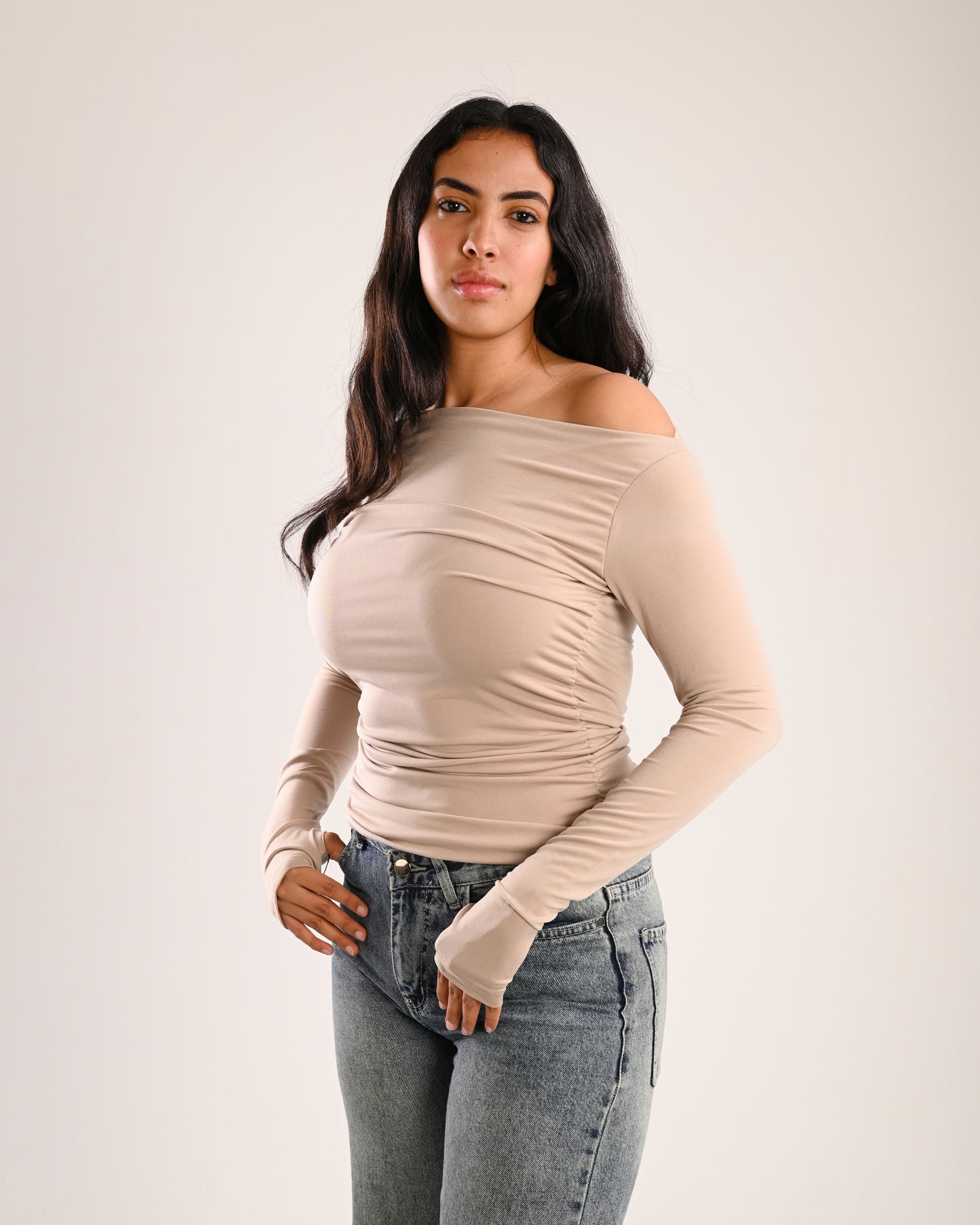Beige Asymmetrical Top