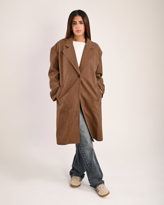 The Dark Brown Single-Button Wool Coat