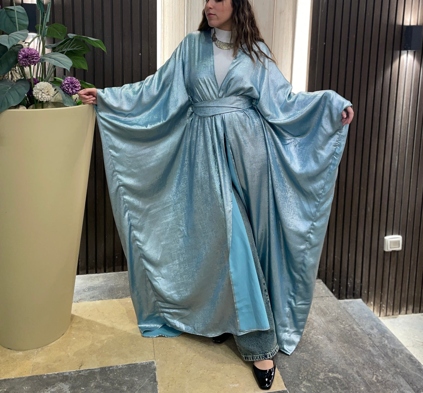 Light Turquoise Shimmery Kaftan