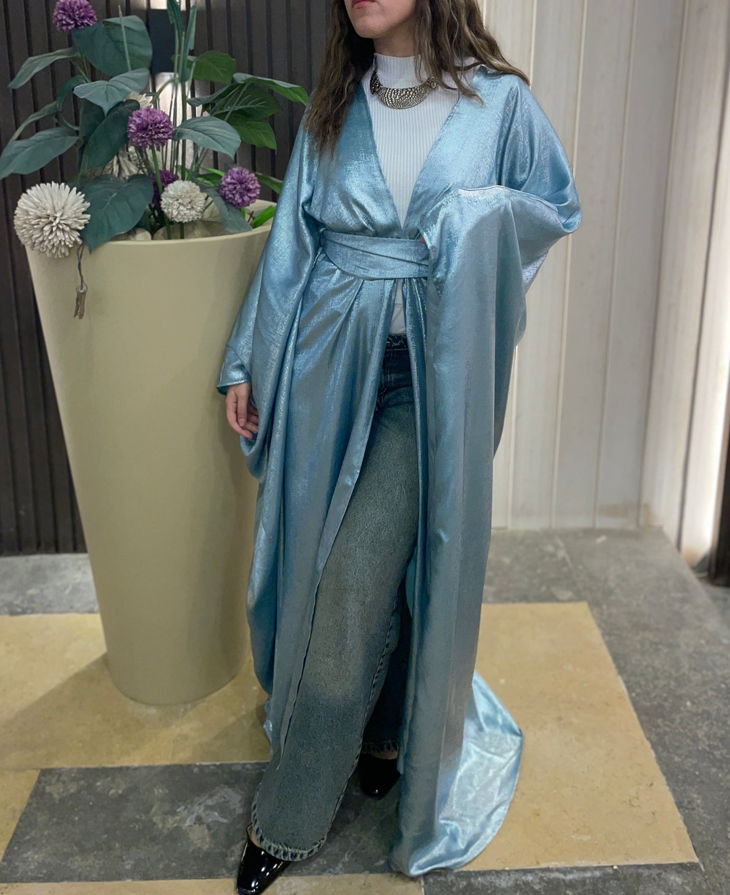 Light Turquoise Shimmery Kaftan