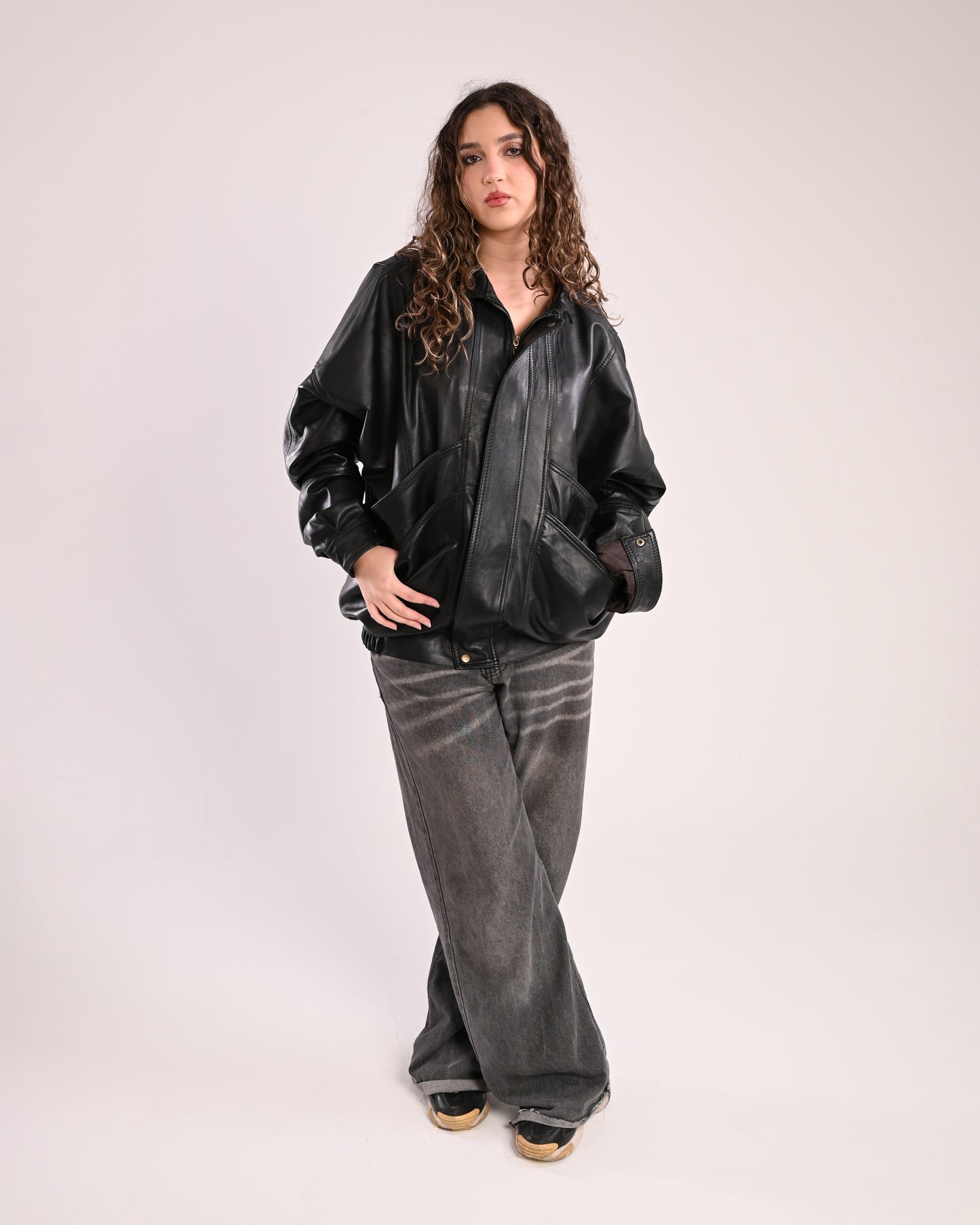 Natural Black Vintage Oversized Leather Jacket (unisex)