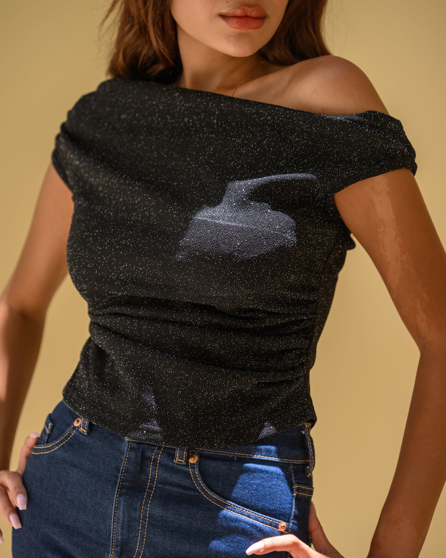 Midnight Shimmer Ruched Top