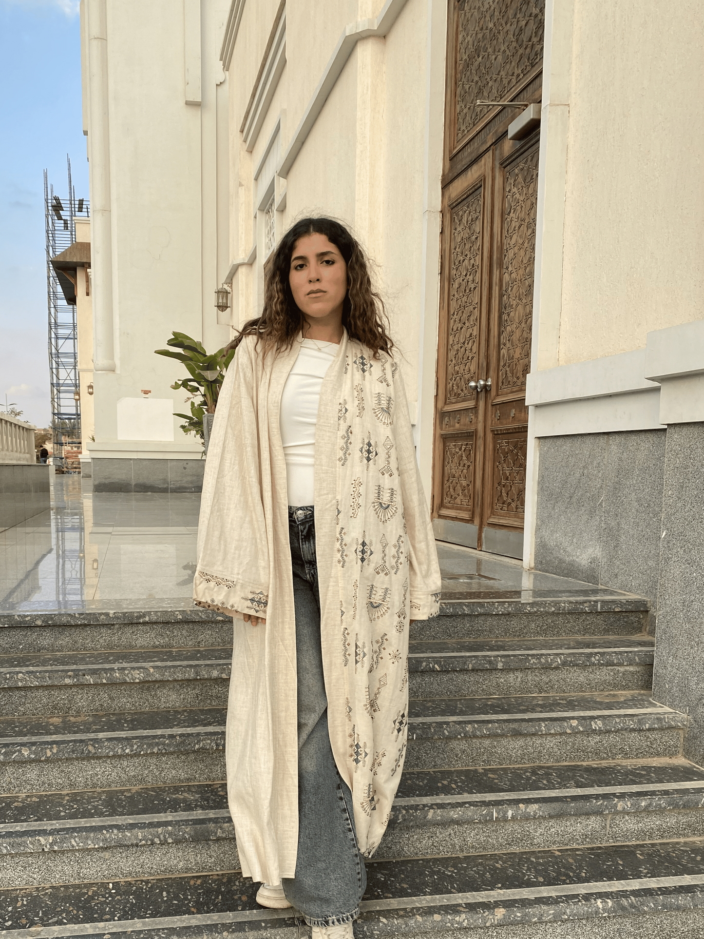 Beige Indian Embroidery Kaftan