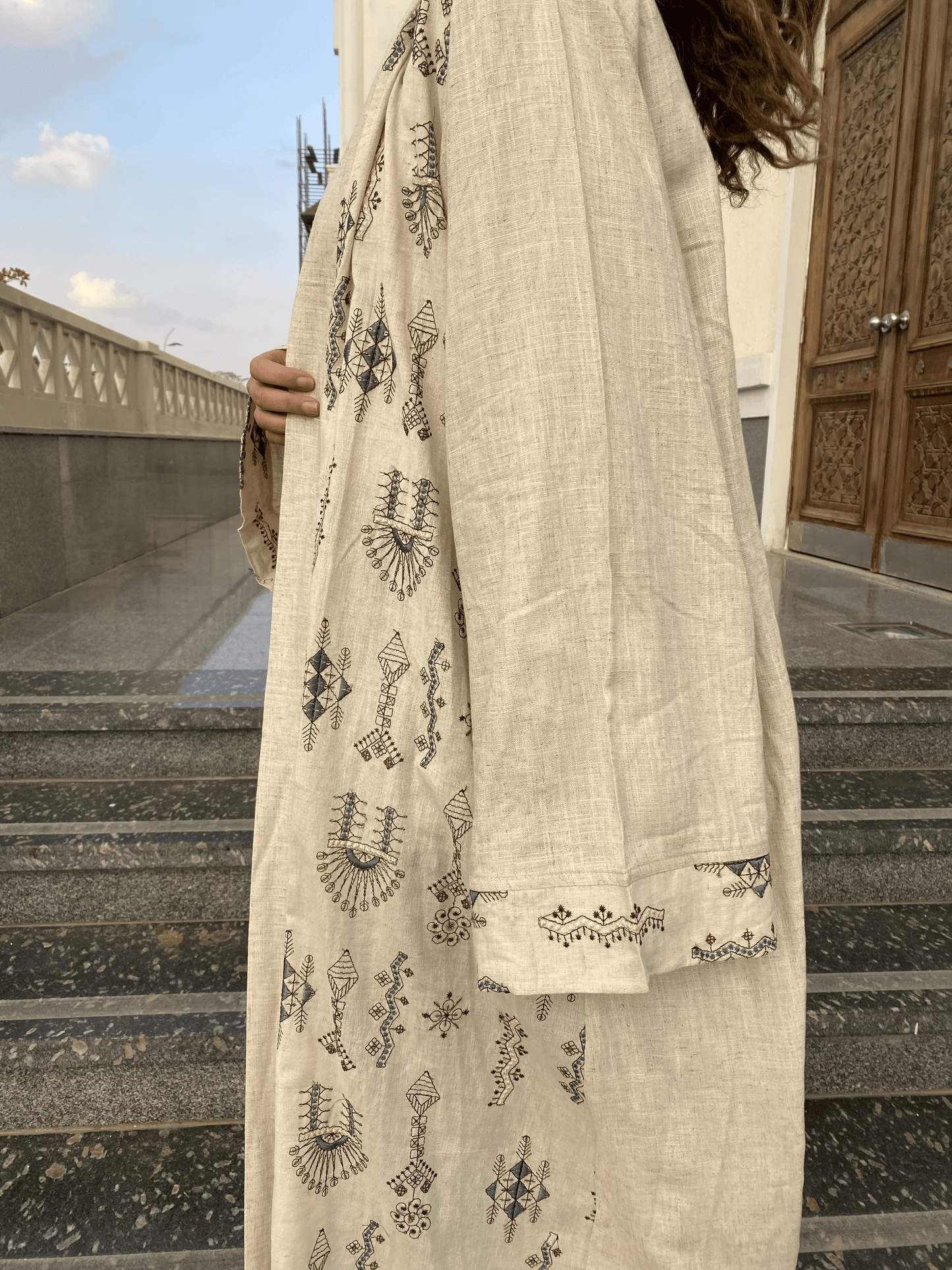 Beige Indian Embroidery Kaftan