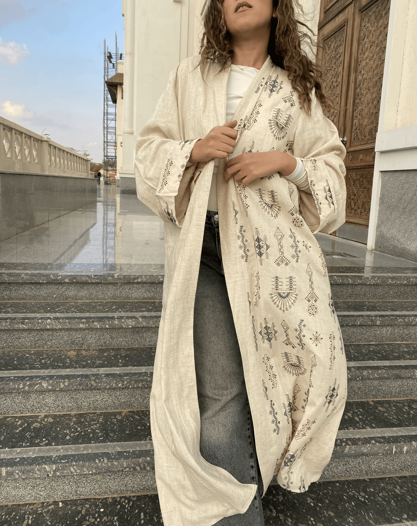 Beige Indian Embroidery Kaftan