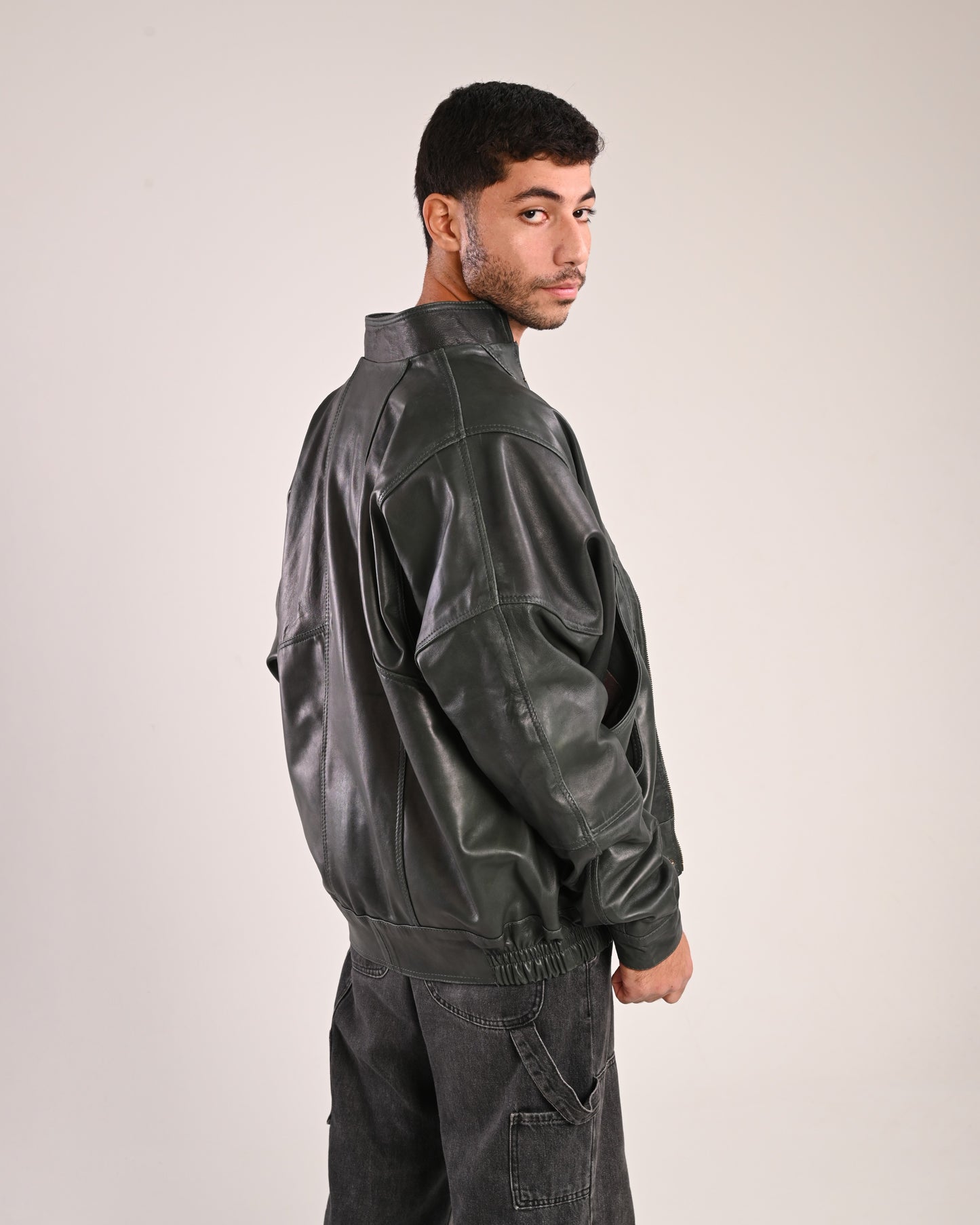 Natural Olive Vintage Oversized Leather Jacket (unisex)