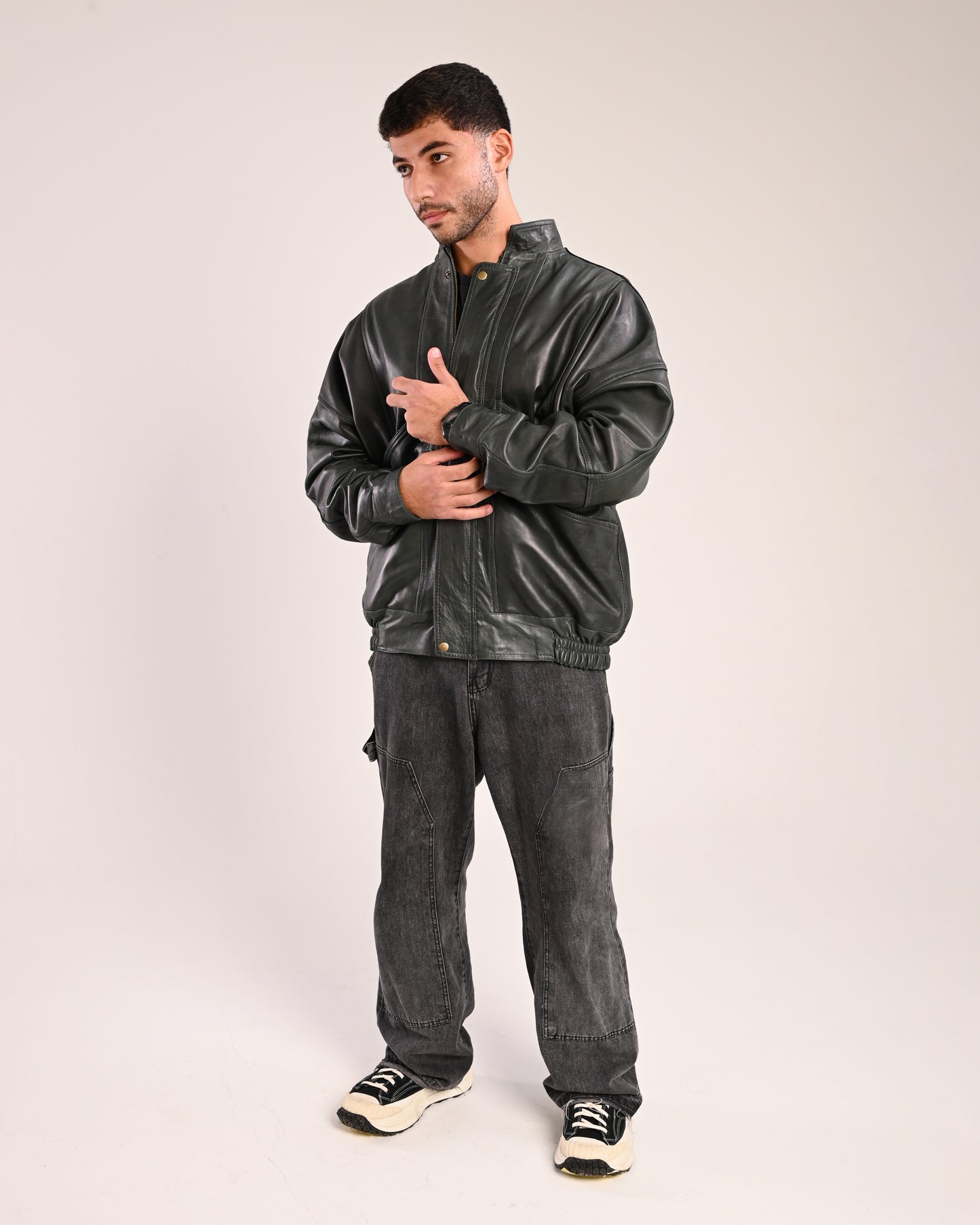 Natural Olive Vintage Oversized Leather Jacket (unisex)